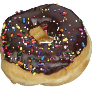 Chocolate frosted donut with sprinkles.