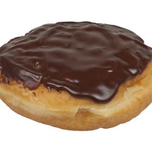 Golden fried donuts filled with cream and topped with chocolate glaze